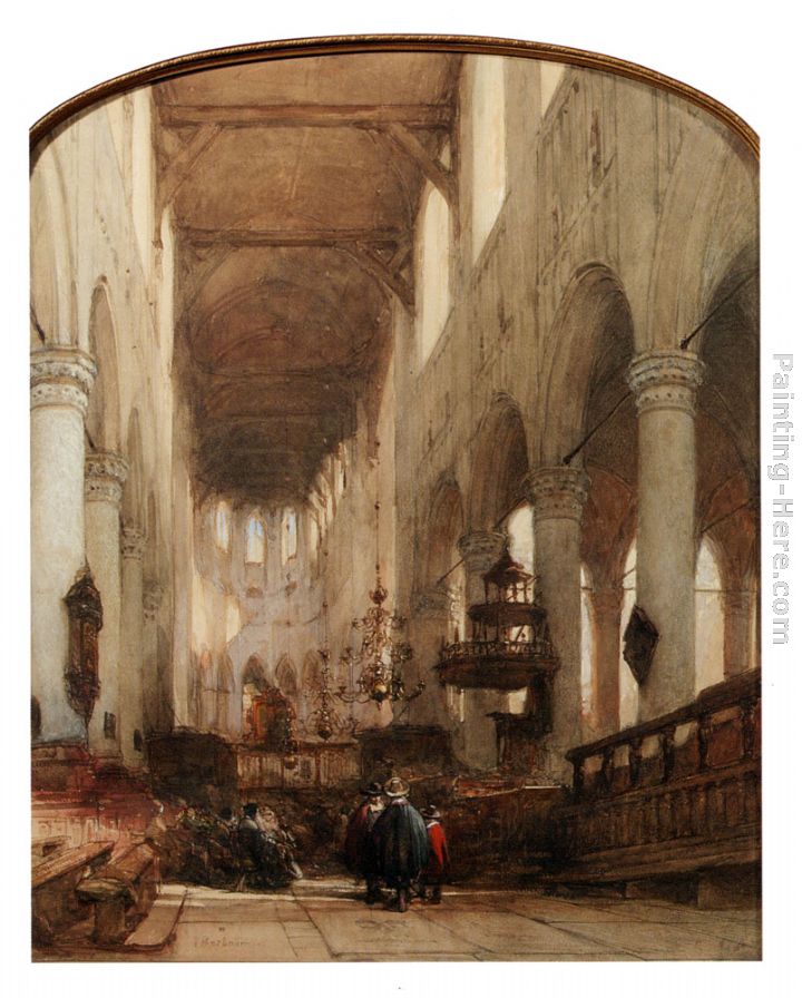 Worshippers In The Central Aisle Of The Pieterskerk, Leyden painting - Johannes Bosboom Worshippers In The Central Aisle Of The Pieterskerk, Leyden art painting